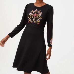 European style beautiful black dress with embroidery Loft